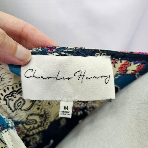 Charles Henry Paisley Split Neck Boho Midi Dress Size Medium - Picture 5 of 10